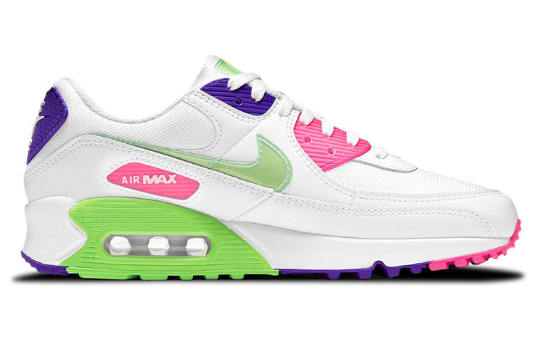 Nike Womens Air Max 90 'White Indigo Burst Volt' White/Indigo Burst/Pink Blast/Volt DH0250-100