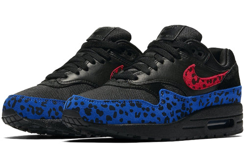 Nike Womens Air Max 1 Premium 'Leopard Pack' Black/Habanero Red/Racer Blue BV1977-001