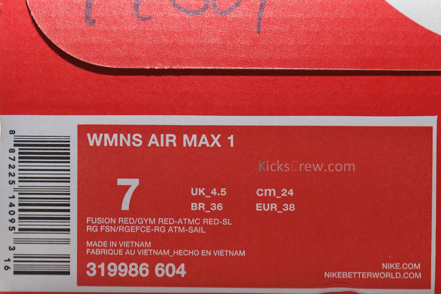 Nike Womens Air Max 1 Fusion Red 319986-604