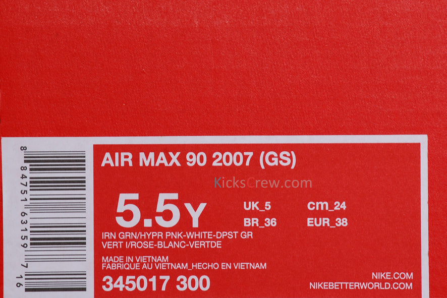 Nike Air Max 90 2007 GS Iron Green Hyper Pink 345017-300