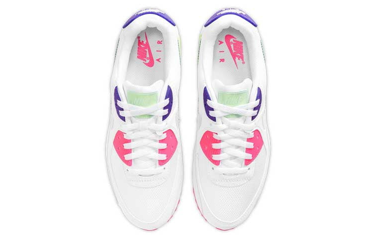 Nike Womens Air Max 90 'White Indigo Burst Volt' White/Indigo Burst/Pink Blast/Volt DH0250-100