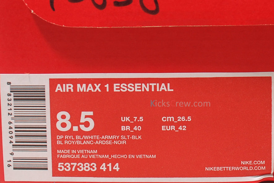 Nike Air Max 1 Essential Deep Royal Blue White 537383-414