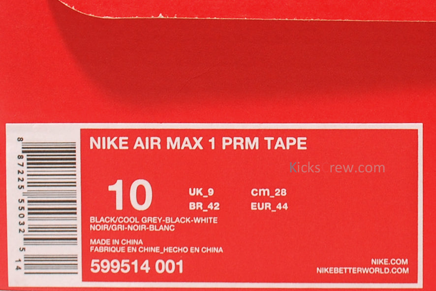 Nike Air Max 1 PRM TAPE Camo Pack - Black Wolf Grey 599514-001