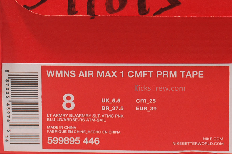 Nike Womens Air Max 1 CMFT PRM Tape Camo - Light Armory Blue Pink Camo - Light Armory Blue Pink 599895-446