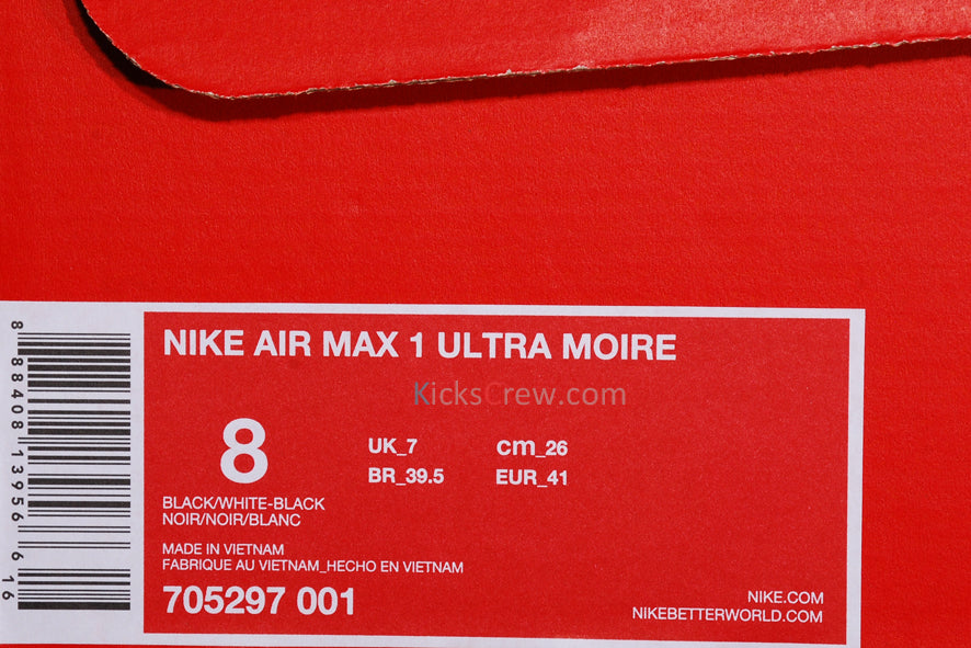 Nike Air Max 1 Ultra Moire Black White 705297-001
