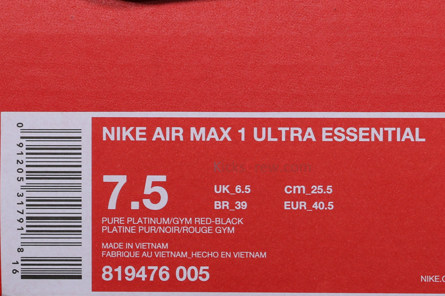 Nike Air Max 1 Ultra Essential Pure Platinum 819476-005