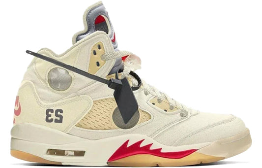 Nike OFF-WHITE x Air Jordan 5 SP 'Plot Twist' Sail/Fire Red/Muslin/Black CT8480-100