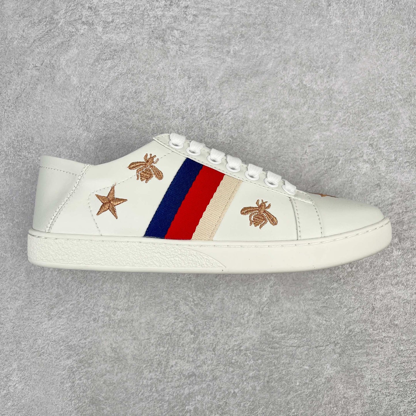 Gucci Calfskin Bee Star Embroidered Sylvie Web Ace Sneakers