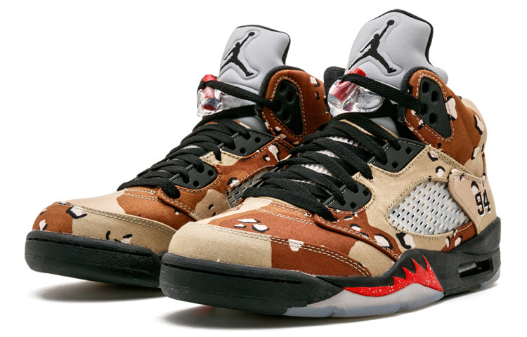 Nike Supreme x Air Jordan 5 Retro 'Desert Camo' Chips Camo/Black-Fire Red 824371-201