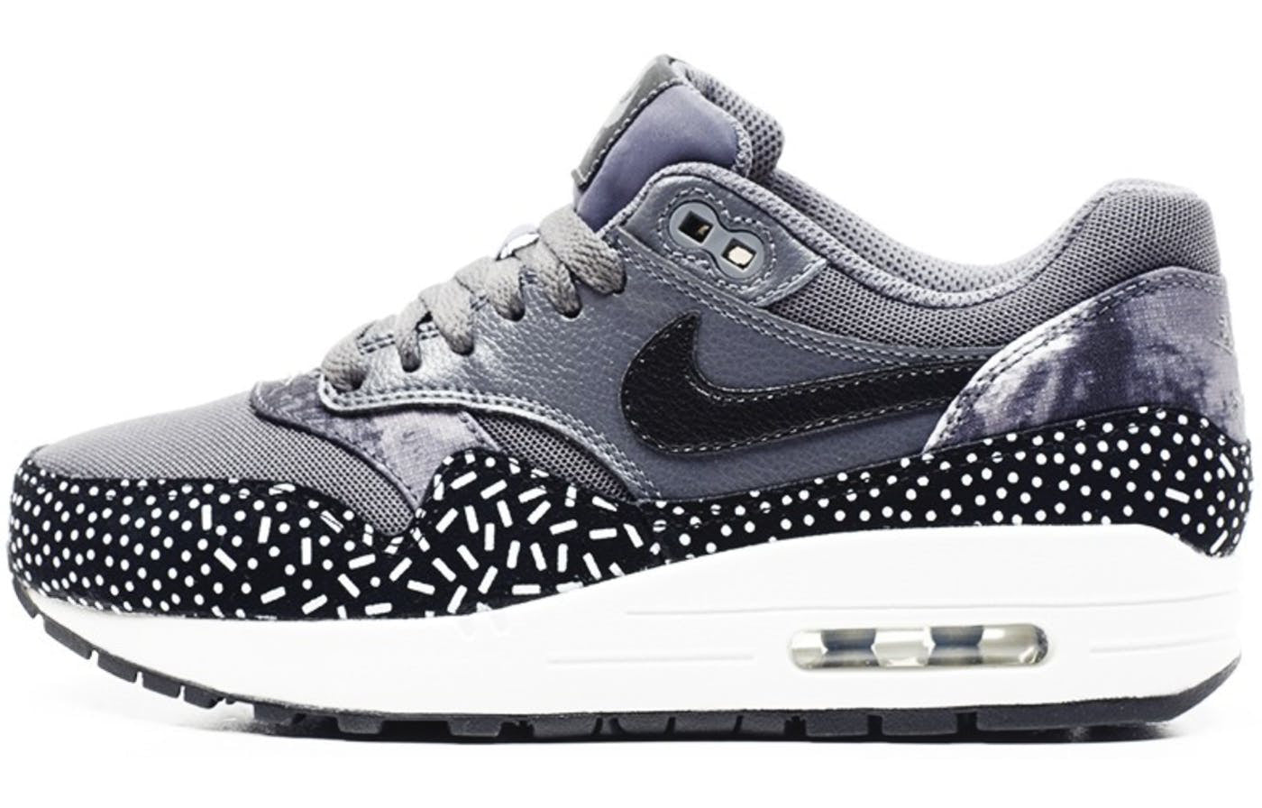 Nike Air Womens WMNS Air Max 1 Print Dark Grey Metallic Silver 528898-001 KICKSOVER