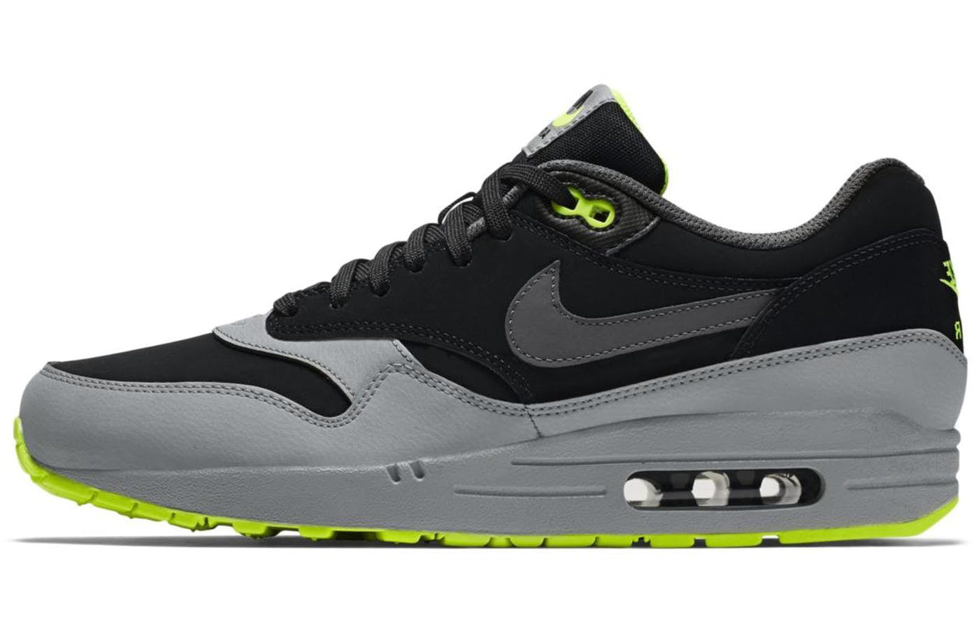 Nike Air Max 1 Leather 'Black Silver Volt' Black/Dark Grey/Silver/Volt 654466-007 KICKSOVER