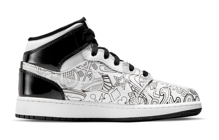 Air Jordan 1 Mid SE GS White Black Graffiti DC4099-100