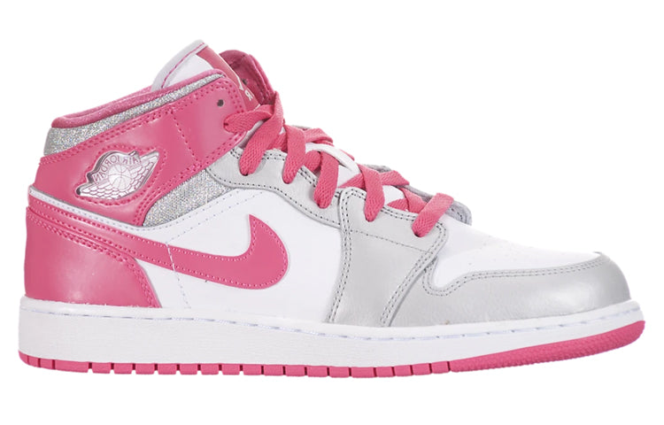 Nike Girls Air Jordan 1 MId GS White Platinum Pink 555112-109