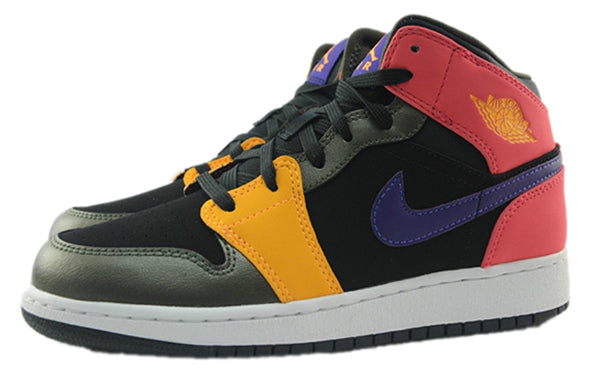 Air Jordan 1 Mid'Multi-Color' GS Black/Court Purple/Fusion Red/Khaki 555112-016