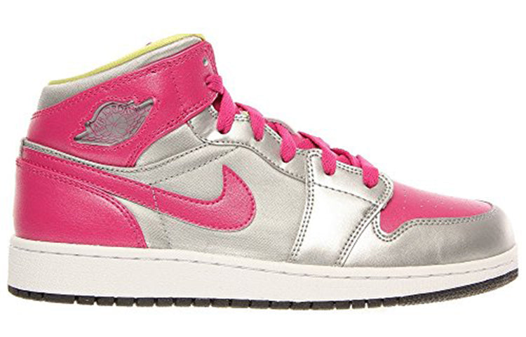 Air Jordan 1 Mid 'Metallic Silver Fusion Pink' Metallic Silver/Fusion Pink-Electric Yellow 555112-037