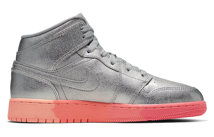 Air Jordan 1 Mid GS Metallic Silver Pink Crimson 555112-006