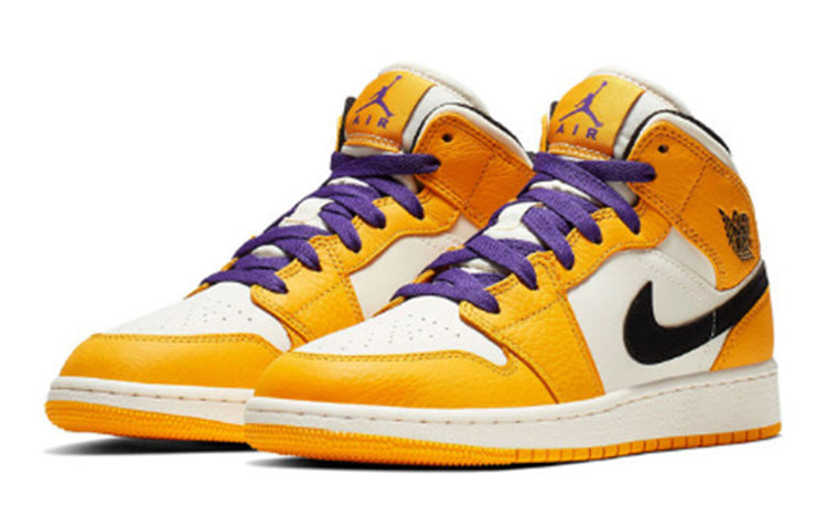 Air Jordan 1 Mid'Lakers' GS University Gold/Pale Ivory-Court Purple-Black BQ6931-700