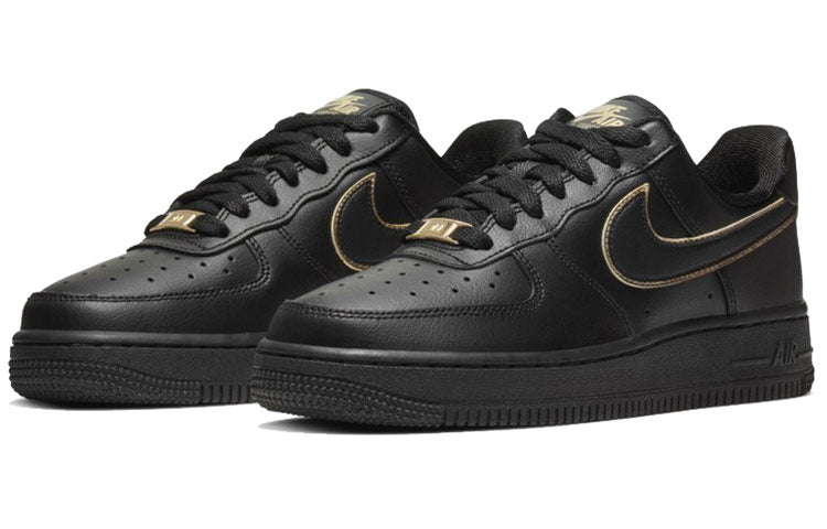 Nike Womens Air Force 1 Low '07 Essential 'Black Gold Swoosh' Black/Black/Metallic Gold/Black AO2132-005 KICKSOVER