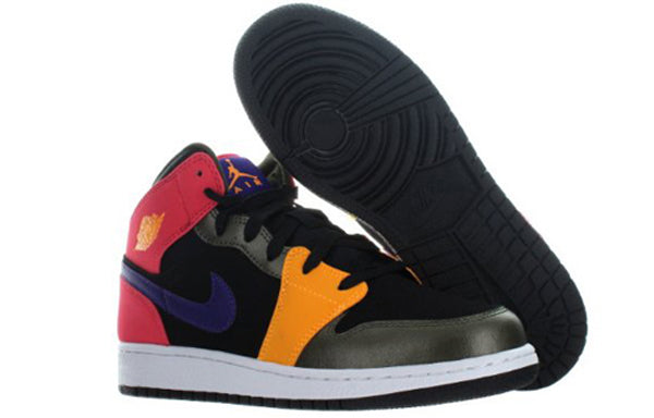 Air Jordan 1 Mid'Multi-Color' GS Black/Court Purple/Fusion Red/Khaki 555112-016