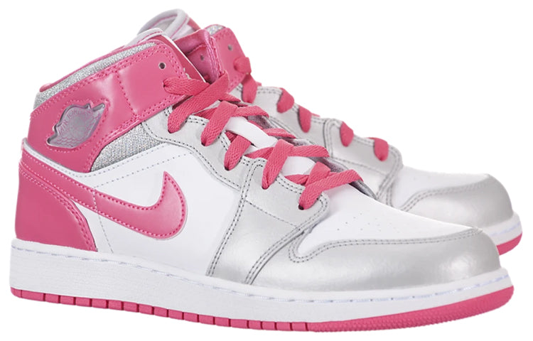 Nike Girls Air Jordan 1 MId GS White Platinum Pink 555112-109