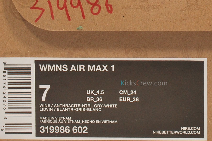 Nike Womens Air Max 1 Wine 319986-602