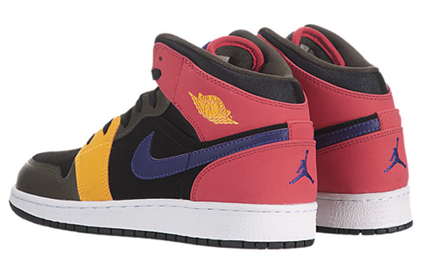 Air Jordan 1 Mid'Multi-Color' GS Black/Court Purple/Fusion Red/Khaki 555112-016