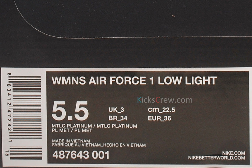 Nike Womens Air Force 1 Low Light Metallic Platinum 487643-001
