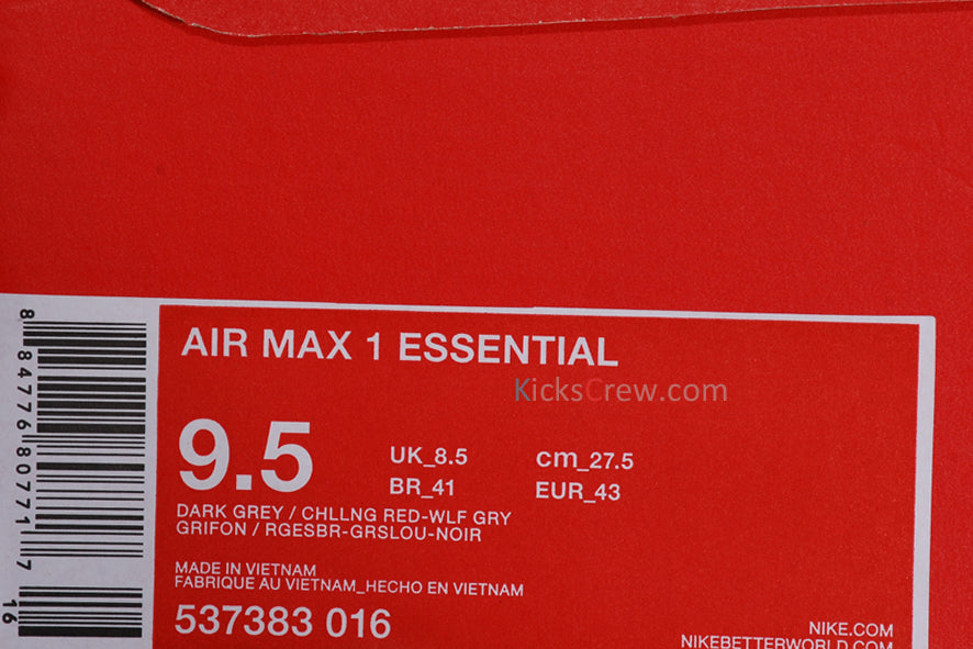 Nike Air Max 1 Essential Dark Grey Wolf Grey 537383-016