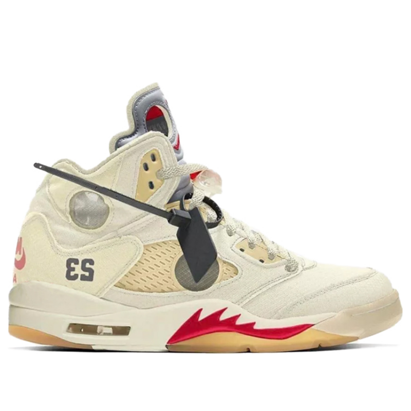 Nike OFF-WHITE x Air Jordan 5 SP 'Plot Twist' Sail/Fire Red/Muslin/Black CT8480-100 sneakmarks