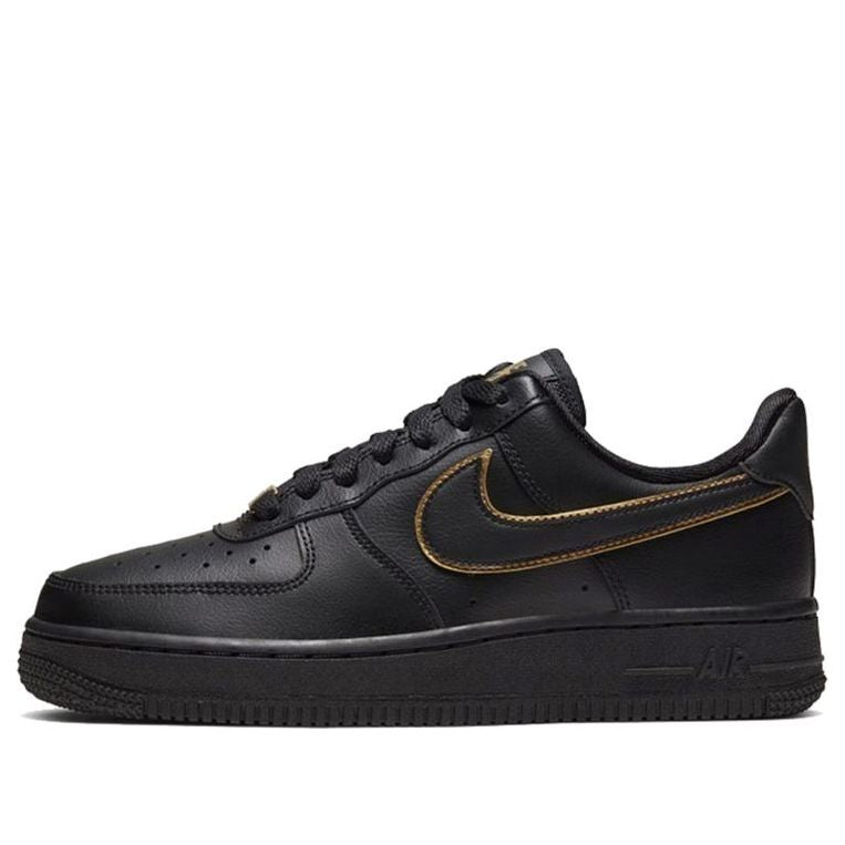 Nike Womens Air Force 1 Low '07 Essential 'Black Gold Swoosh' Black/Black/Metallic Gold/Black AO2132-005 KICKSOVER