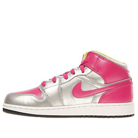 Air Jordan 1 Mid 'Metallic Silver Fusion Pink' Metallic Silver/Fusion Pink-Electric Yellow 555112-037