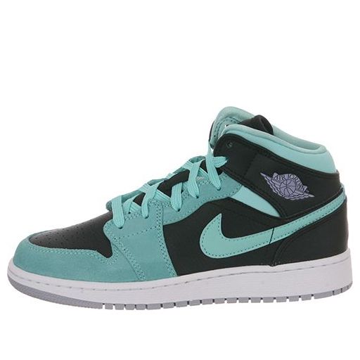 Air Jordan 1 Mid Retro'Black Purple Turquoise' GG Black/Iron Purple/Bleached Turquoise/Wolf Grey 555112-045