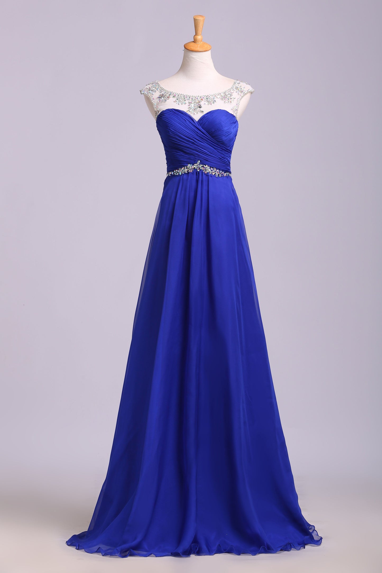 Royal Blue Floor Length Chiffon Prom Dress With Rhinestone Belt Eveni Hedyhouse